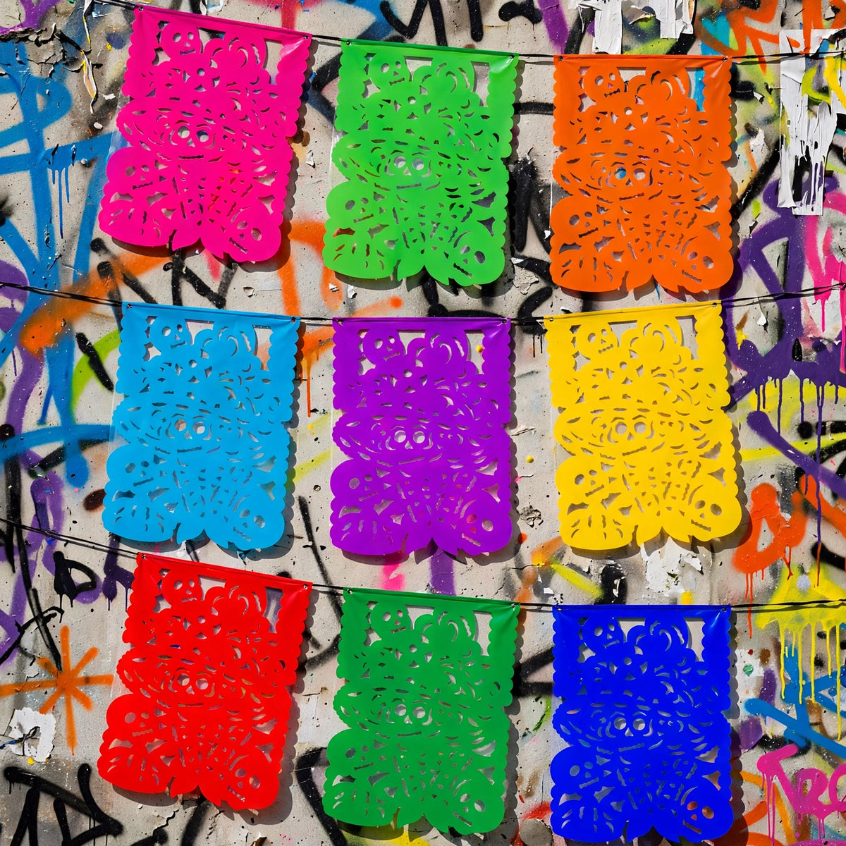 10 Guirnaldas Día de Muertos Catrina Divina Multicolor Plástico 50 Metros Totales