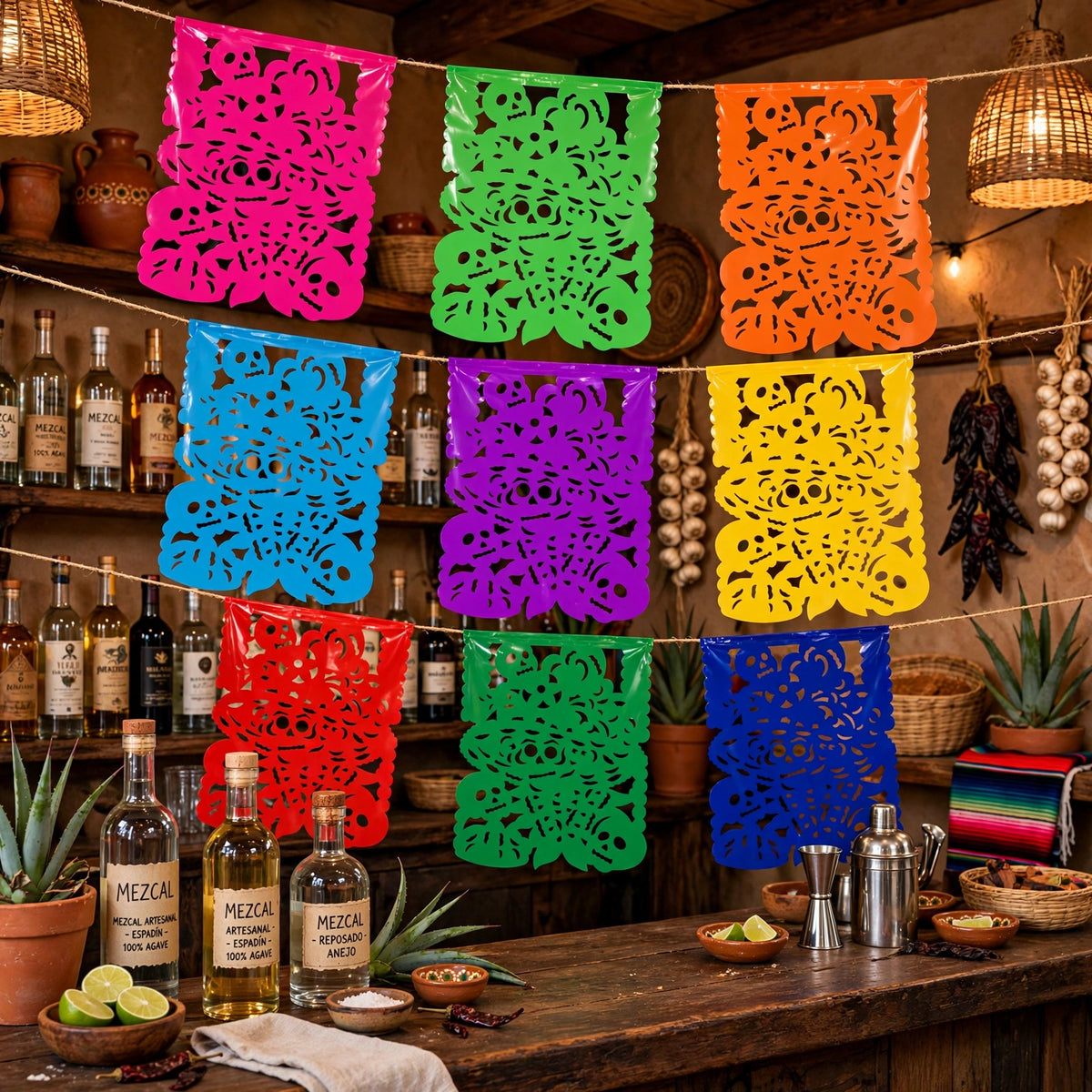 10 Guirnaldas Día de Muertos Catrina Divina Multicolor Plástico 50 Metros Totales