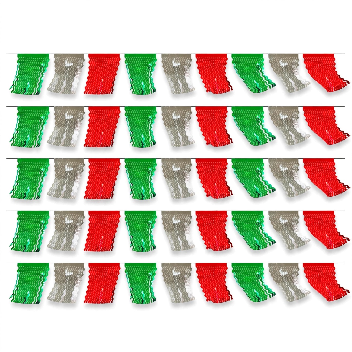 Guirnalda de flecos tricolor ch (papel metálico) - 10 tiras de 4 metros (40 metros totales)