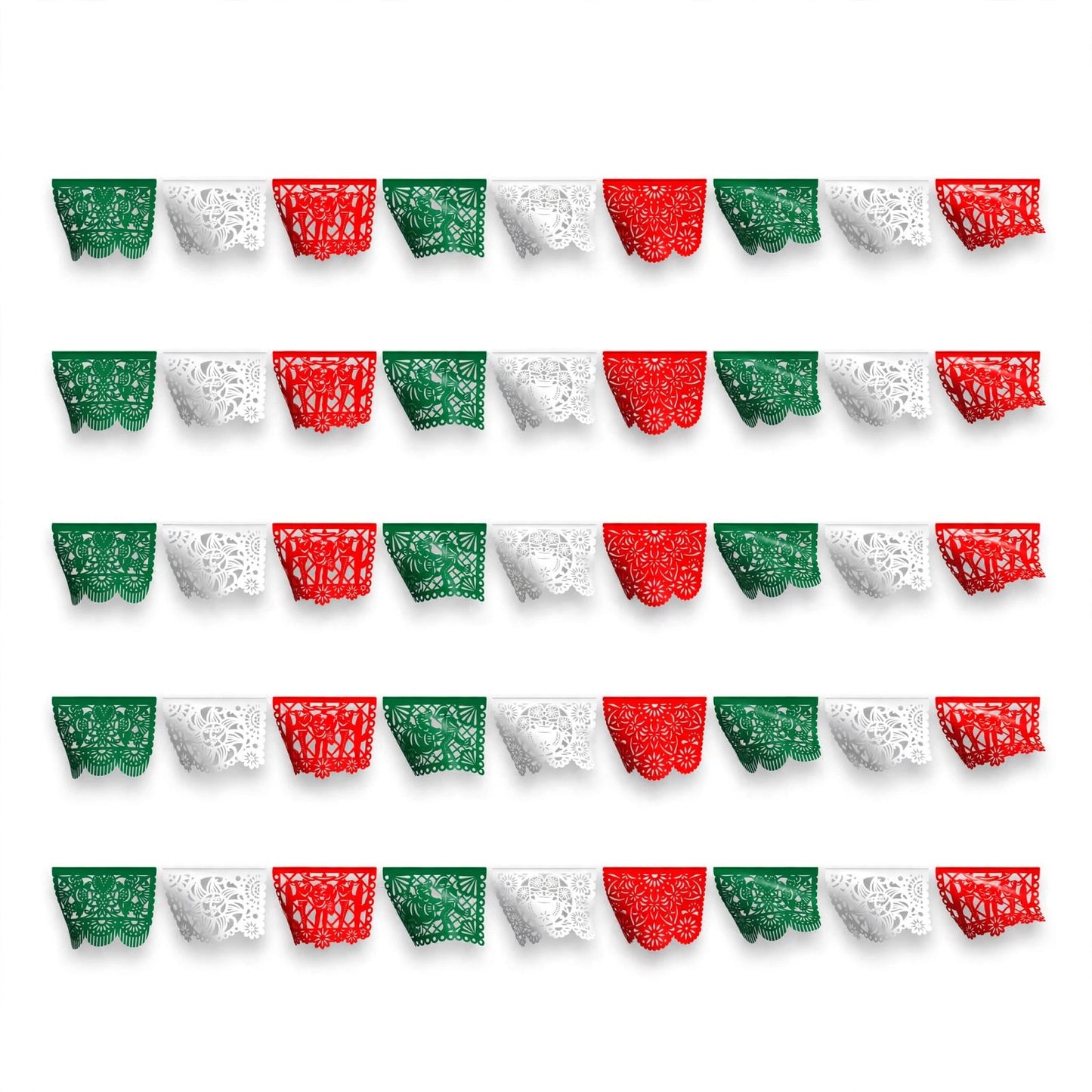 Guirnalda de papel picado charrería tricolor (plástico) - 10 tiras de 5 metros (50 metros totales)