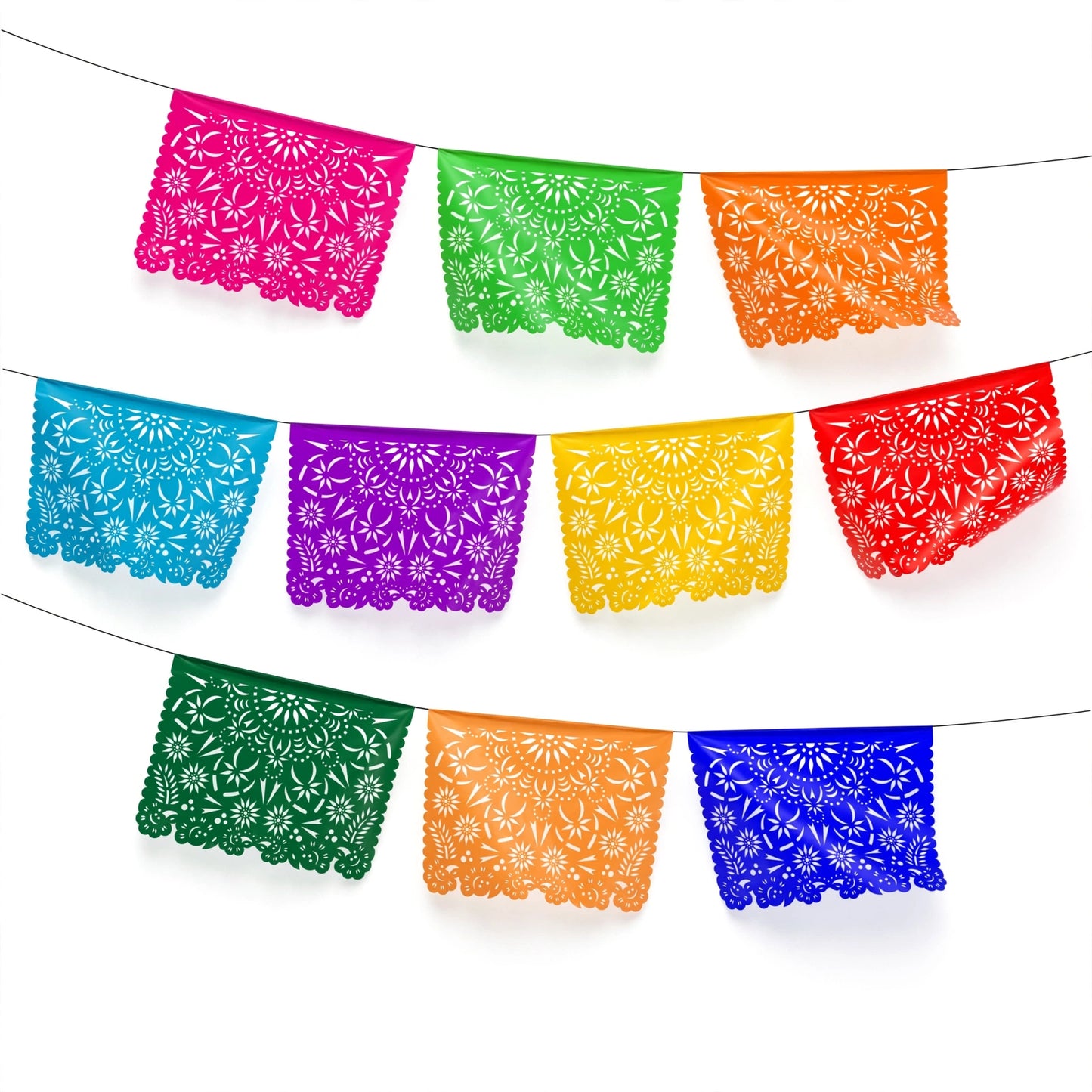 Guirnalda de papel picado mandalas (papel china) - 10 guirnaldas de 5 metros (50 metros totales)