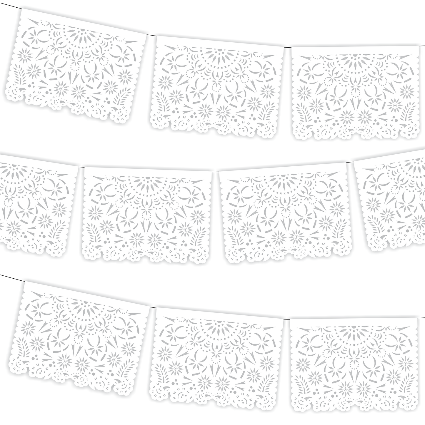 Guirnalda de papel picado mandalas blancas (papel china) - 10 tiras de 5 metros (50 metros totales)