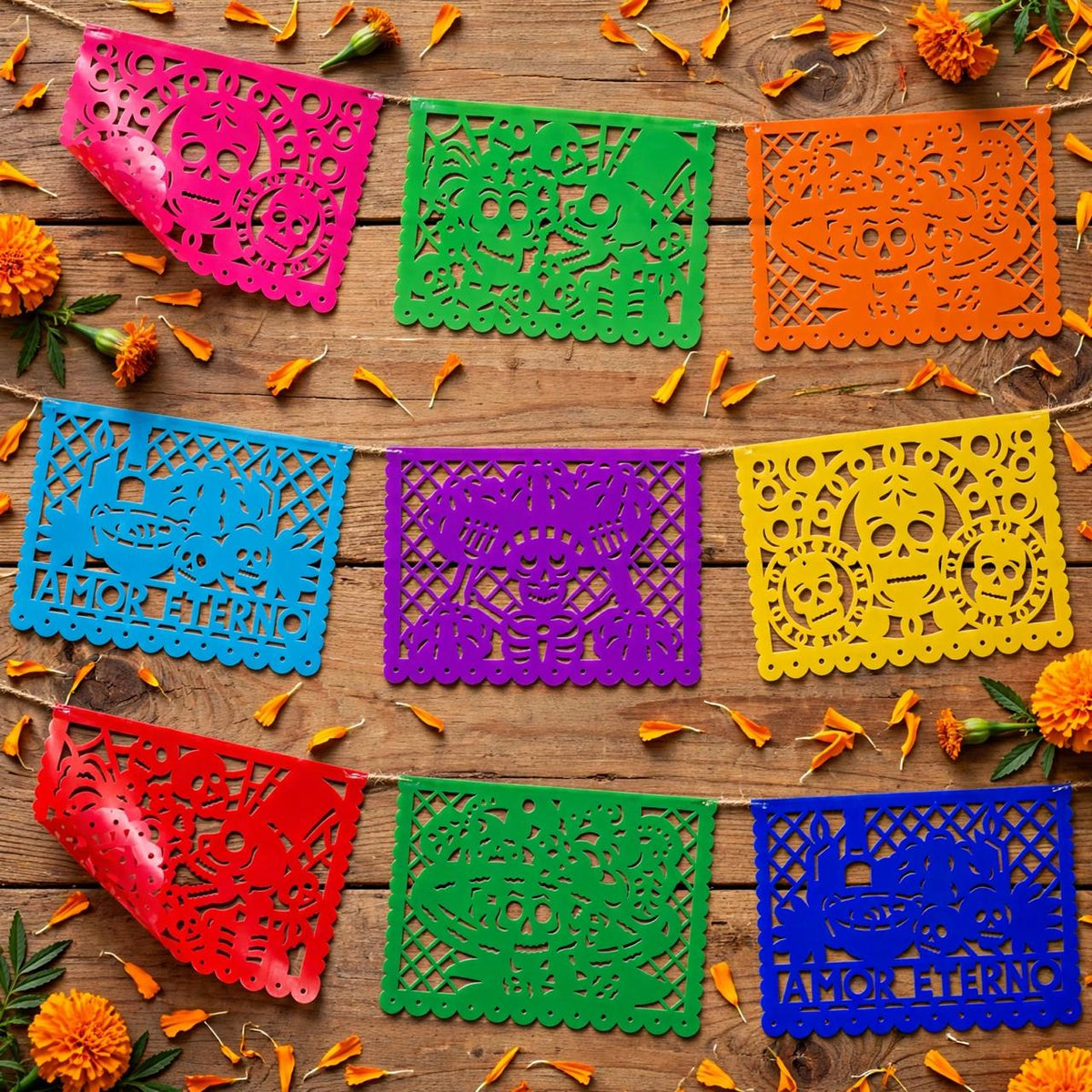 10 Guirnaldas Día de Muertos Multicolor Plástico 50 Metros Totales