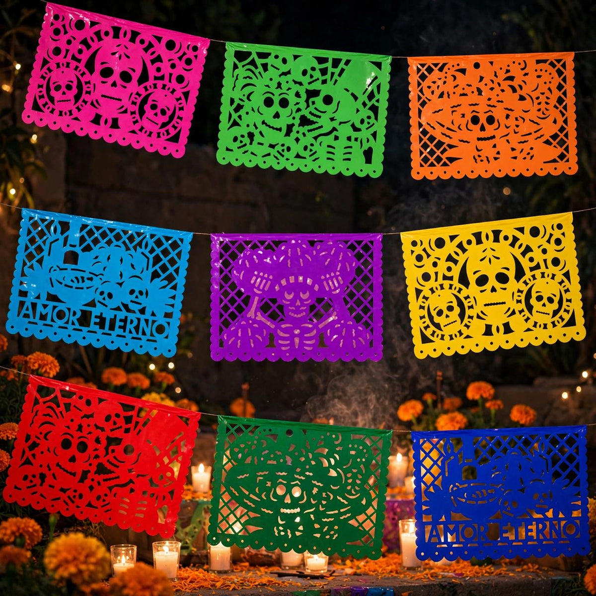 10 Guirnaldas Día de Muertos Multicolor Plástico 50 Metros Totales