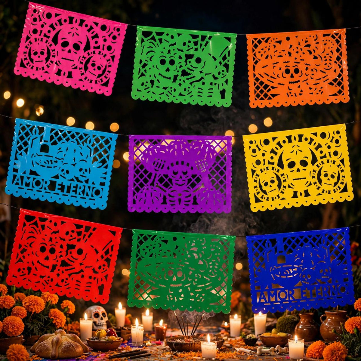 10 Guirnaldas Día de Muertos Multicolor Plástico 50 Metros Totales