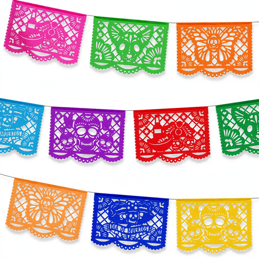 10 Guirnaldas Mini Día de Muertos Multicolor Papel China 15 Metros Totales